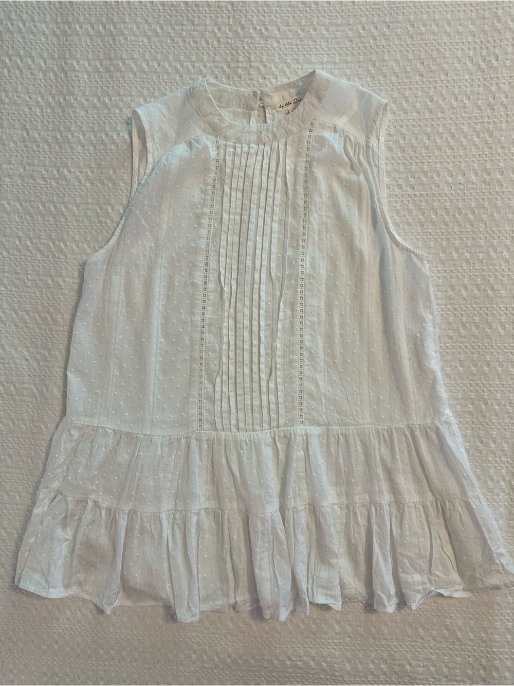By The River White Pintuck Boho Sleeveless Blouse Peplum Top